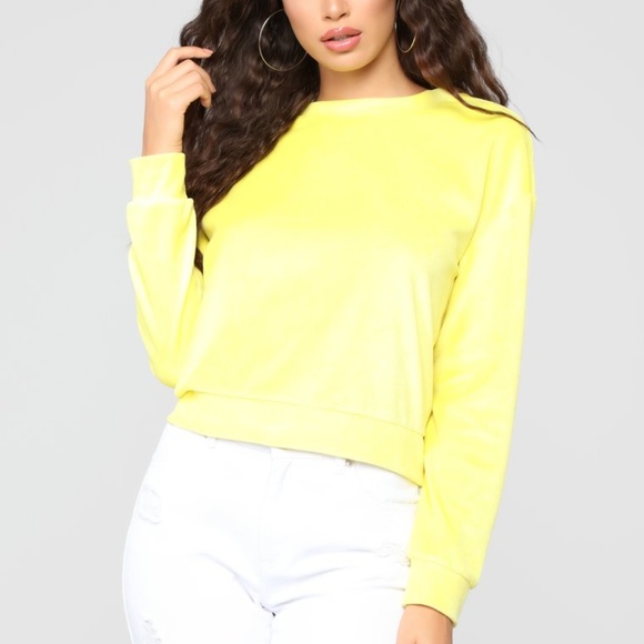 Fashion Nova Tops - Velour Sweatshirt - Yellow